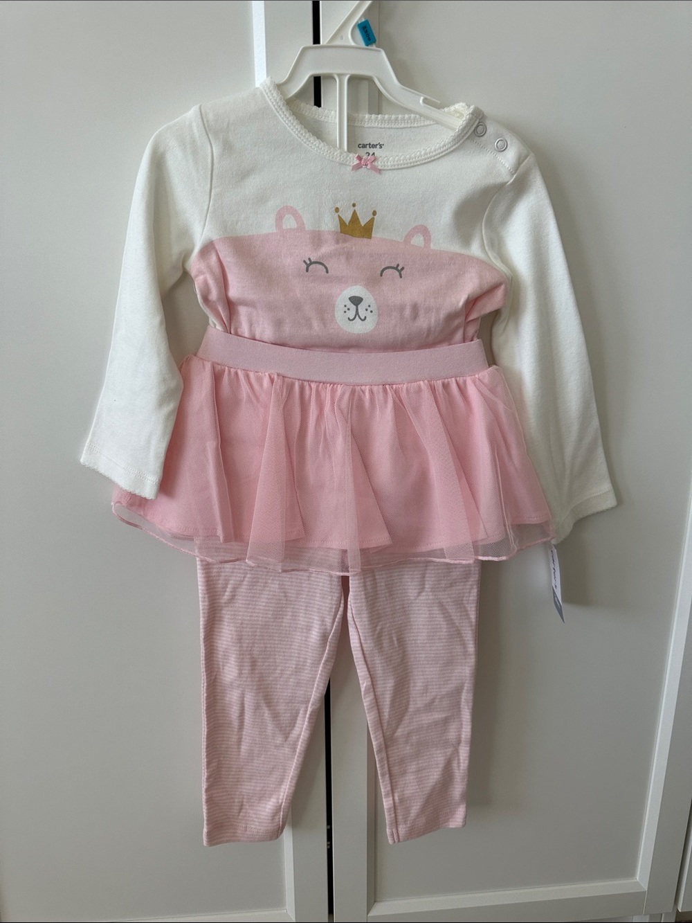 Carter's Pink & White Bear Tutu Legging Set